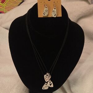 Brighton Black and Silver 3 Heart Necklace Set & Matching Earrings